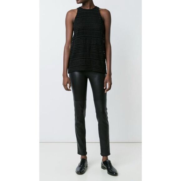 NWT Vince Geo Lace High Neck Tank Top Black Size 4 Eyelet - Picture 1 of 11